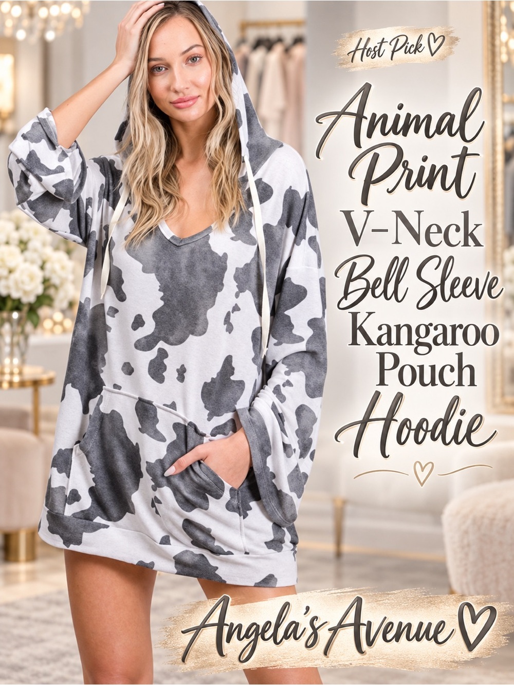 Animal Print V-Neck Bell Sleeve w/ Kangaroo Pouch 🎉HOST PICK!🎉 NEW